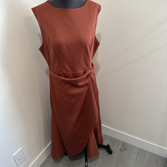 Fehaute Dresses & Skirts - Fehaute Women's Sleeveless Draped Front Detail AssymetriicMidi Dress Rust Sz  12
